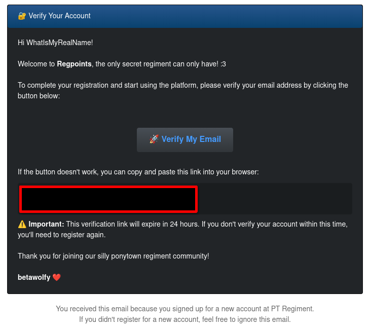 RegPoints verification email