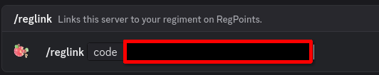 Sending the reglink command in Discord