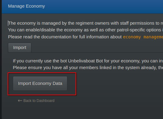 Import Economy button in RegPoints dashboard